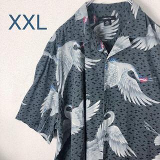 鶴 動物 アニマル 和柄 半袖 開襟シャツ アロハシャツ 総柄シャツ XXL(シャツ)