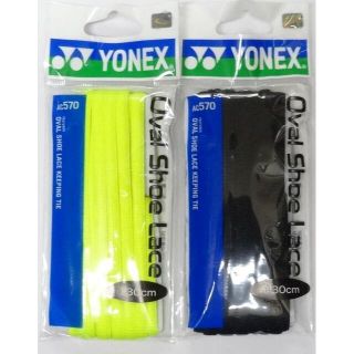 ヨネックス(YONEX)のヨネックス　オーバルシューレース　レモンイエロー＆ブラックの130cm(バドミントン)