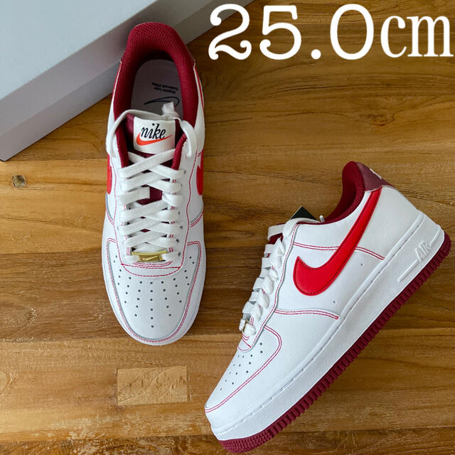 25.0㎝ NIKE エアフォース1 '07 ホワイト レッド AF1メンズ - スニーカー