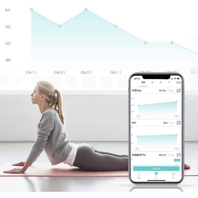 体重計 体組成計 Bluetooth対応 iOS/Androidアプリで健康管理 スマホ/家電/カメラの美容/健康(体重計/体脂肪計)の商品写真