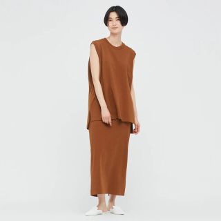 ユニクロ(UNIQLO)のUNIQLOユニクロ　マメクロゴウチ　エアリズムコットンスリットスカート　茶L(ロングスカート)