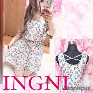 イング(INGNI)の3650.INGNI シフォン 花柄 バッククロス ミニワンピース(ミニワンピース)