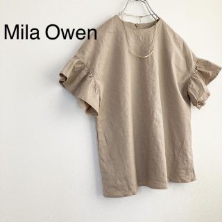 ミラオーウェン(Mila Owen)の★ミラオーウェン★リネンレーヨン袖フリルブラウス ベージュ(シャツ/ブラウス(半袖/袖なし))