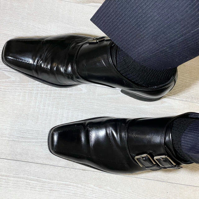 Calvin Klein(カルバンクライン)の【くりぼっち様専用】カルバンクライン 25 黒 ブラック ダブルモンク メンズの靴/シューズ(ドレス/ビジネス)の商品写真