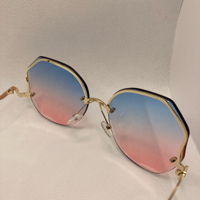 個性的メガネ眼鏡めがねサングラス水色ピンクグラデーションメガネブルーゴールドUV
