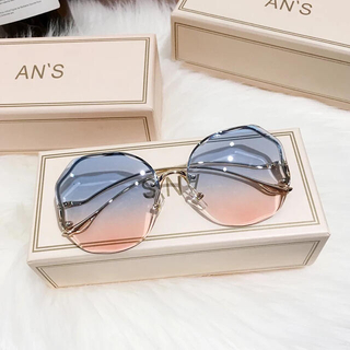 個性的メガネ眼鏡めがねサングラス水色ピンクグラデーションメガネブルーゴールドUV(サングラス/メガネ)