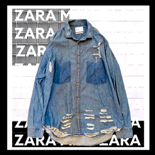 ザラ(ZARA)のZARA　MAN 　メンズ　USA サイズL ザラ　デニム　シャツ　ダメージ加工(シャツ)