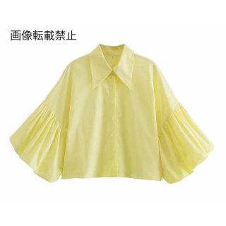 ザラ(ZARA)の💠6月新作🦋4624◆yellow イエロー ボリューム 袖 シャツ ブラウス(シャツ/ブラウス(半袖/袖なし))