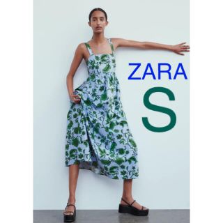 ザラ(ZARA)の新品ZARA ボタニカルプリント柄ロングワンピースS(ロングワンピース/マキシワンピース)