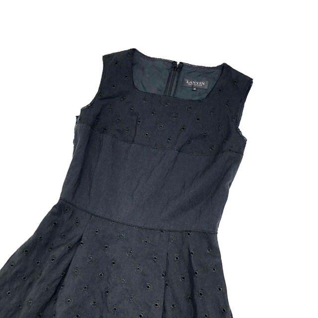 美品♡ LANVIN ランバン 刺繍 ワンピース ドレス シルク 清楚 M 黒約96cm身幅
