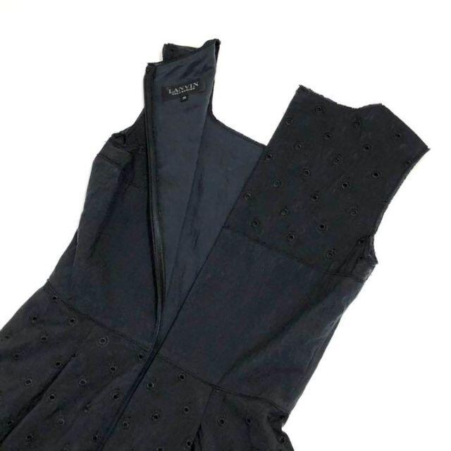 美品♡ LANVIN ランバン 刺繍 ワンピース ドレス シルク 清楚 M 黒約96cm身幅