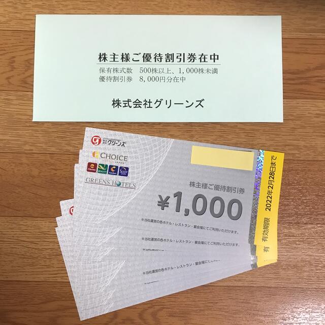 グリーンズ 株主優待割引券 8,000円分