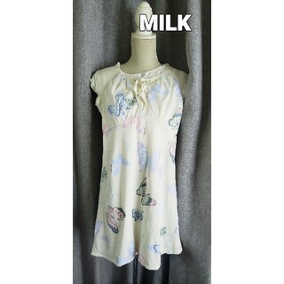 ミルク(MILK)の大変美品　MILK 日本製  蝶々柄の可愛いワンピース　コットンジャージ(ひざ丈ワンピース)