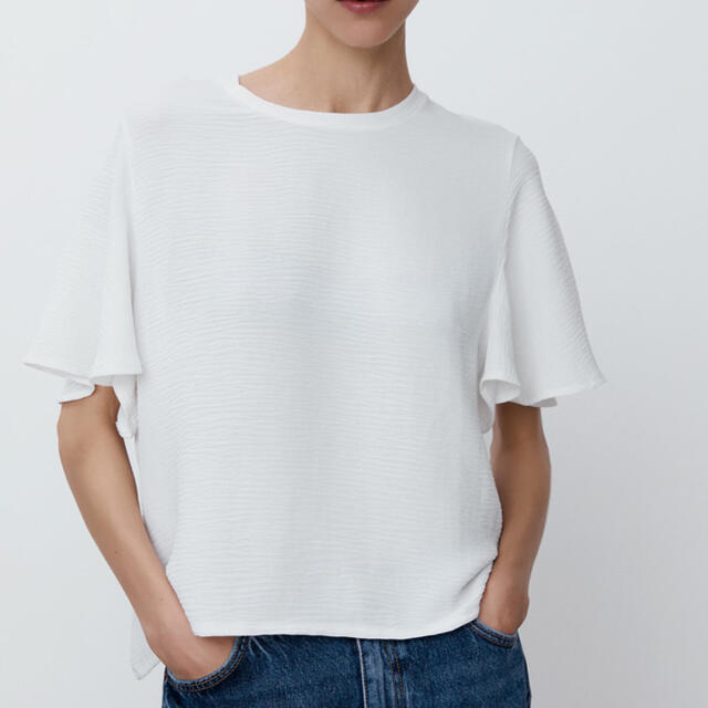 ZARA(ザラ)のZARA ルーズシルエットT Tシャツ ホワイト 白T S レディースのトップス(Tシャツ(半袖/袖なし))の商品写真