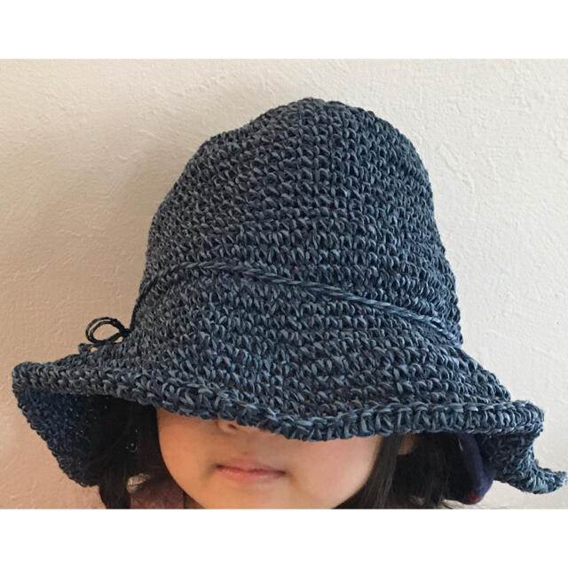 麦わら帽子　ネイビー　57.5cm レディースの帽子(麦わら帽子/ストローハット)の商品写真