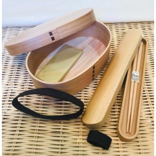 ★天然杉　日本製★ 曲げわっぱ小判弁当　箸箱　箸付(弁当用品)