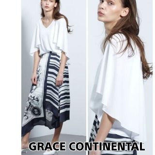 グレースコンチネンタル(GRACE CONTINENTAL)のグレースコンチネンタル　ダイアグラムVネックフレアトップ　美品　サイズ38(シャツ/ブラウス(半袖/袖なし))