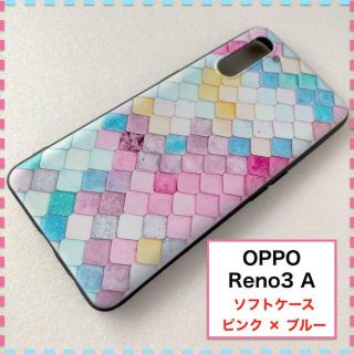 OPPO Reno3A ケース ピンク タイル オッポ リノ かわいい おしゃれ(Androidケース)