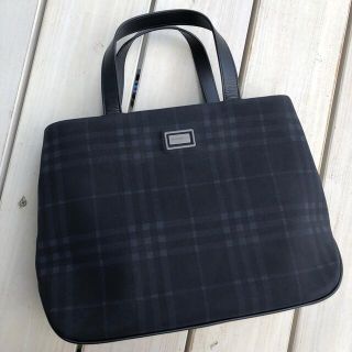 バーバリー(BURBERRY)のBURBERRY バーバリー ハンドバッグ ブラック チェック プレートロゴ(ハンドバッグ)