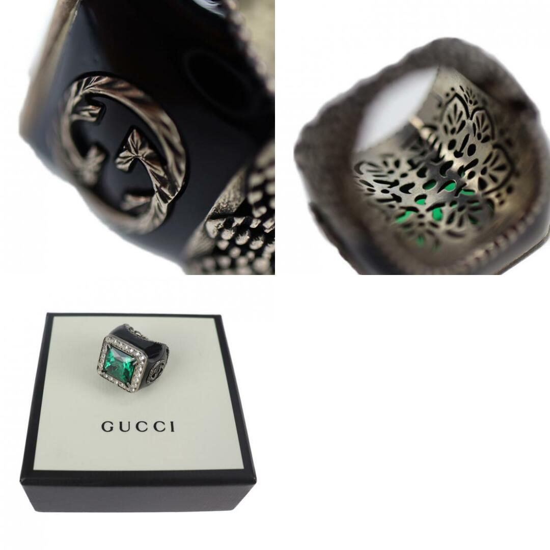 Gucci(グッチ)のGUCCI グッチ インターロッキングG ストーンリング リング・指輪 538037-J7422 シルバー925 ラインストーン クリスタル シルバー グリーン ブラック スクエア 10【本物保証】 レディースのアクセサリー(リング(指輪))の商品写真