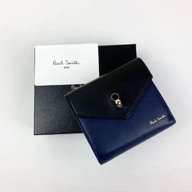 新品】ポールスミス Paul Smith コンパクト財布 バイカラー 黒×青 www
