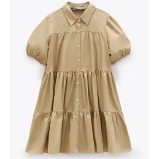 ザラ(ZARA)のZARA パフスリーブ フレアワンピース シャツワンピ(ひざ丈ワンピース)