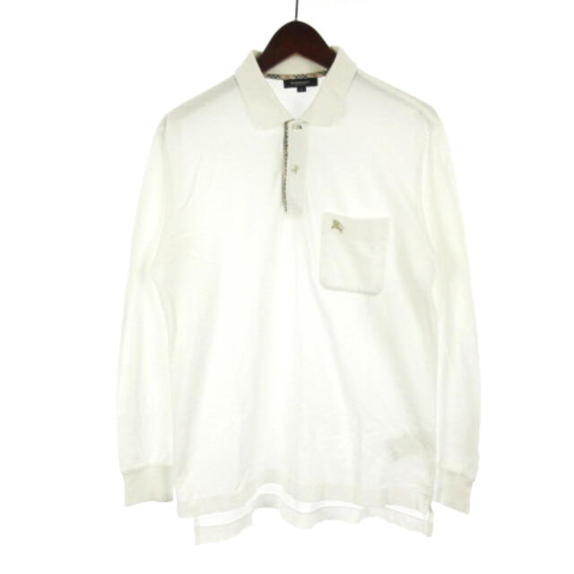 バーバリー ロンドン ポロシャツ 長袖 ロゴ刺繍 M 白 ホワイト ECR6