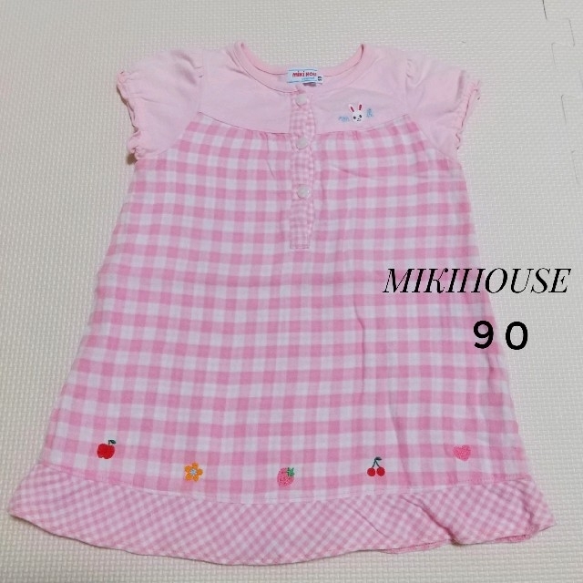 mikihouse(ミキハウス)のMIKIHOUSE  うさこ ピンクチェック ワンピース  90 キッズ/ベビー/マタニティのキッズ服女の子用(90cm~)(ワンピース)の商品写真