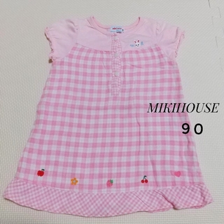 ミキハウス(mikihouse)のMIKIHOUSE  うさこ ピンクチェック ワンピース  90(ワンピース)