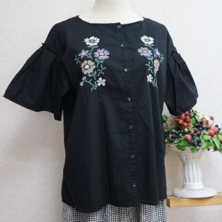 エヘカソポ(ehka sopo)の♪ehka sopo♪エヘカソポ♪クロス刺繍ブラウス♪ブラック(シャツ/ブラウス(半袖/袖なし))