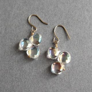 k18金 シャボン玉　アクアクリスタル　マロン　ピアス(ピアス)