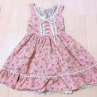 アマベル(Amavel)のAmavel♡くすみピンク♡コーデュロイ花柄ジャンパースカート♡(ひざ丈ワンピース)