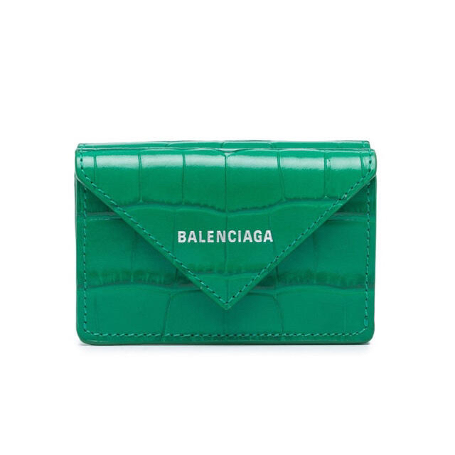 Balenciaga(バレンシアガ)の残１【新品】BALENCIAGA ペーパー クロコ柄 ミニ財布 三つ折り財布 緑 レディースのファッション小物(財布)の商品写真