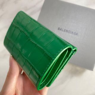 「残1【新品】BALENCIAGA ペーパー クロコ柄 ミニ財布 三つ折り