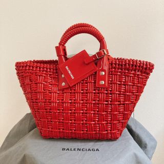 バレンシアガ(Balenciaga)の直営店購入・新品未使用　BALENCIAGA Bistro XS レッド(かごバッグ/ストローバッグ)