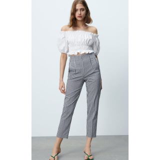 今期完売　ZARA ハイライズギンガムチェックパンツ