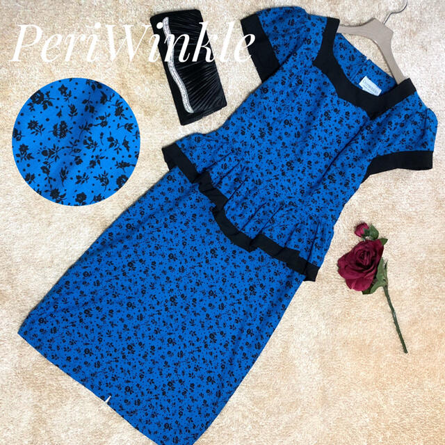 インポートワンピース♦Periwinkle 花柄 フリル ワンピース 青 8号