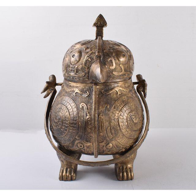 中国 青銅器 饕餮文神獣形 持ち手付尊 M R3687Cの通販 by 中国 青銅器 饕餮文神獣形 持ち手付尊 M R3687Cの通販 by