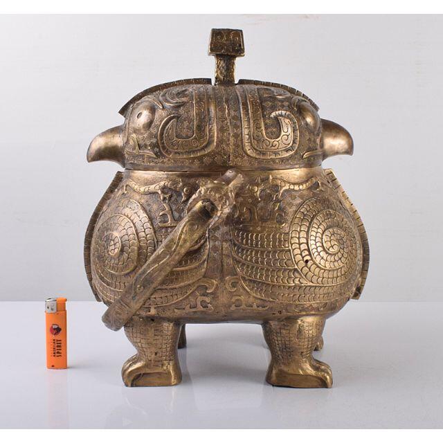 中国 青銅器 饕餮文神獣形 持ち手付尊 M R3687Cの通販 by 中国 青銅器 饕餮文神獣形 持ち手付尊 M R3687Cの通販 by