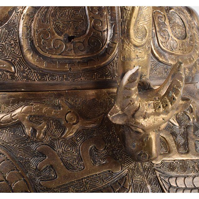 中国 青銅器 饕餮文神獣形 持ち手付尊 M R3687Cの通販 by 中国 青銅器 饕餮文神獣形 持ち手付尊 M R3687Cの通販 by