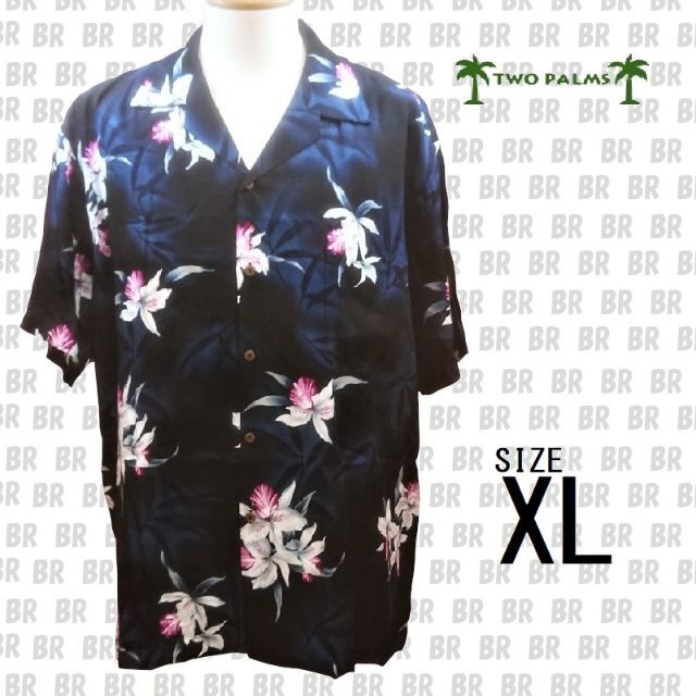 【 TWO PALMS 】　XL　ブラック　アロハシャツ　ミッドナイトオーキッド