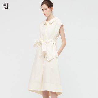 ユニクロ(UNIQLO)のUNIQLO +J コットンリネンフレンチスリーブロングワンピース　Mサイズ(ロングワンピース/マキシワンピース)