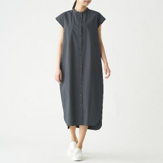 ムジルシリョウヒン(MUJI (無印良品))の≪新品≫無印良品綿混ストレッチフレンチスリーブワンピース／ チャコールグレー／Ｓ(ひざ丈ワンピース)