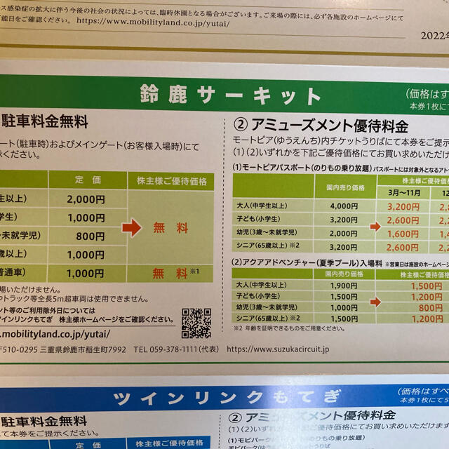 ホンダ(ホンダ)の鈴鹿サーキット・ツインリンクもてぎ株主優待券 チケットの施設利用券(遊園地/テーマパーク)の商品写真