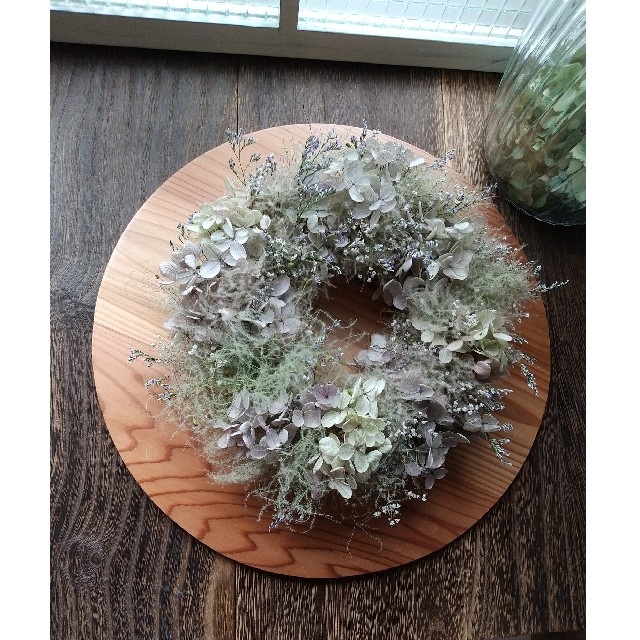 スモークツリーと紫陽花のリース☆ナチュラル ハンドメイドのフラワー/ガーデン(リース)の商品写真