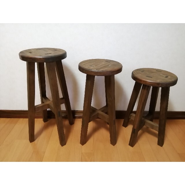 木製スツール　３脚セット　高さ45cm　丸椅子　stool