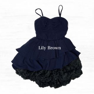 リリーブラウン(Lily Brown)のLily Brown ミニ ドレス S ネイビー　オケージョンドレス(ミニドレス)