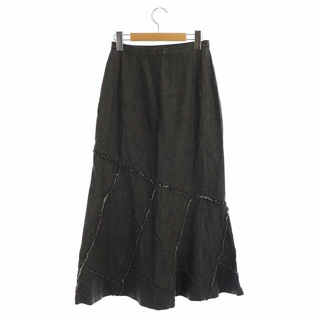 INGEBORG(インゲボルグ)のインゲボルグ INGEBORG デニムロングスカート フレア フリル M 黒 レディースのスカート(ロングスカート)の商品写真