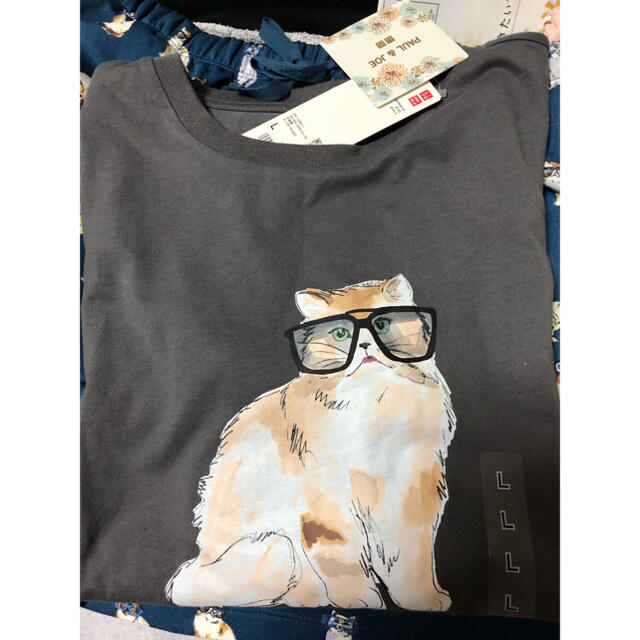 PAUL & JOE(ポールアンドジョー)のユニクロ ポールアンドジョー Tシャツ Lサイズ ネコ レディースのトップス(Tシャツ(半袖/袖なし))の商品写真
