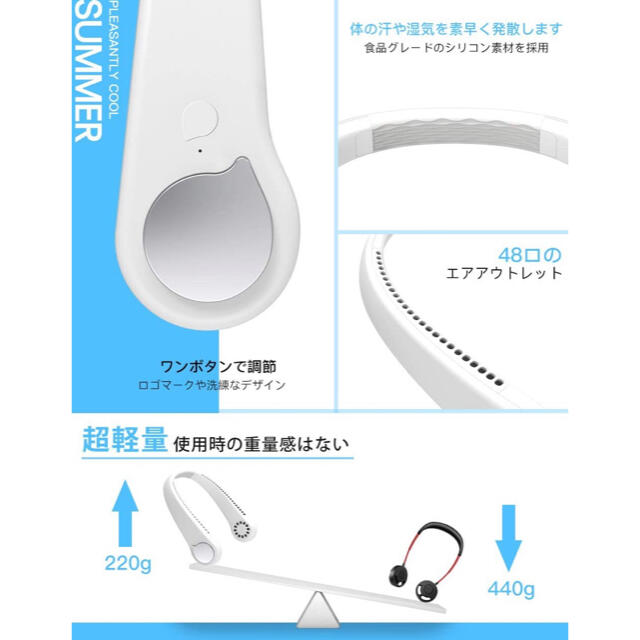 送料無料　首掛け扇風機 羽なし 携帯扇風機 3段階風量 角度調整 USB充電式 スマホ/家電/カメラの冷暖房/空調(扇風機)の商品写真